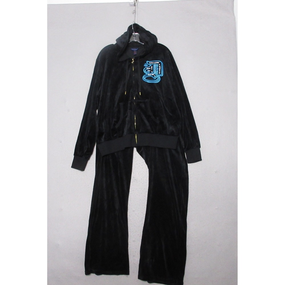 Dereon Velour Tracksuit 2X Black Y2K Beyonce Studded Bling Streetwear NWT - Picture 3 of 12